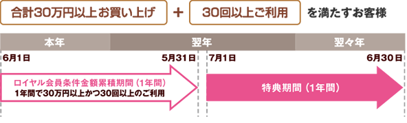 合計30万円以上お買い上げ＋30回以上ご利用を満たすお客様