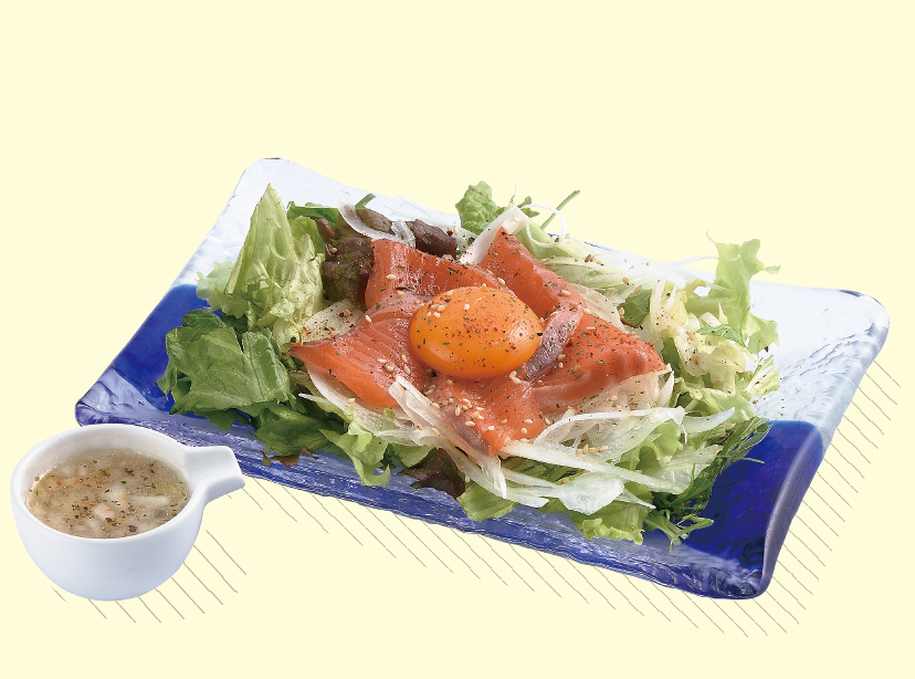 [茅ケ崎 海ぶね]新玉ねぎとサーモンと相こっこのサルサ風カルパッチョ仕立て