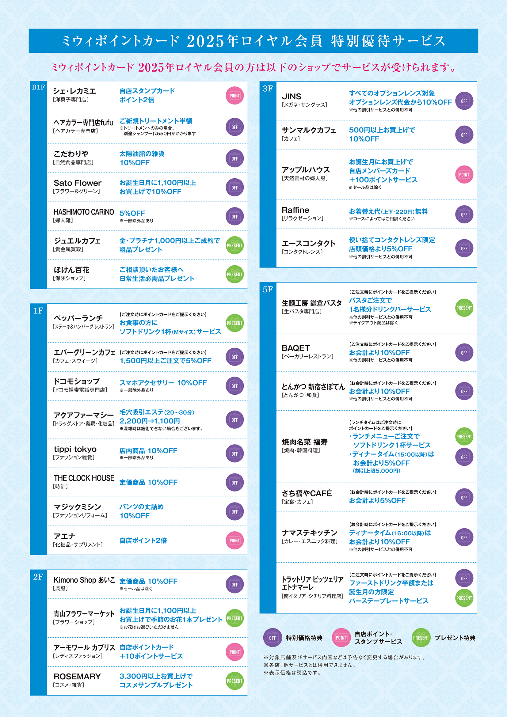 ミウィポイントカード 2025年ロイヤル会員 特別優待サービス