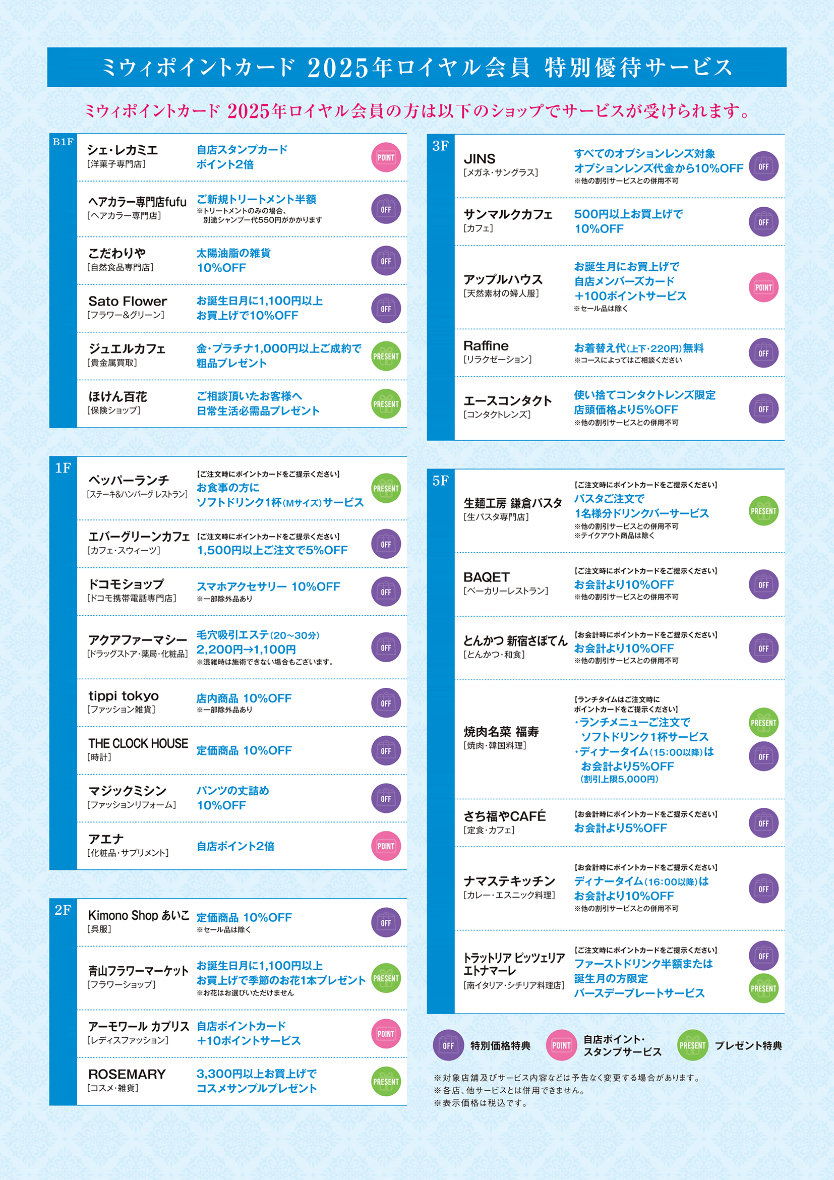ミウィポイントカード 2025年ロイヤル会員 特別優待サービス